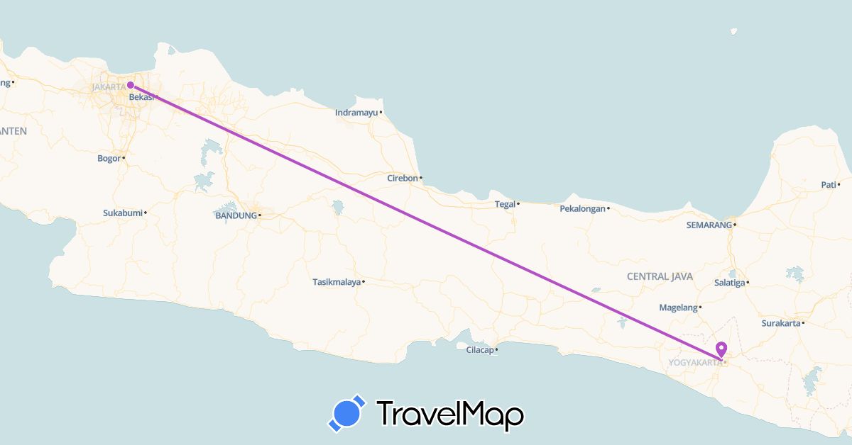TravelMap itinerary: plane, train in Indonesia (Asia)